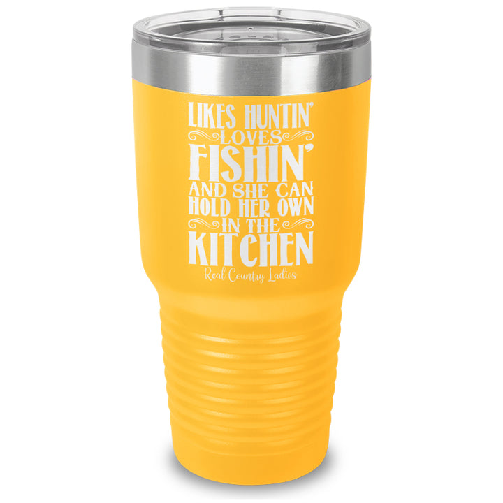 Likes Huntin Loves Fishin Laser Etched Tumbler