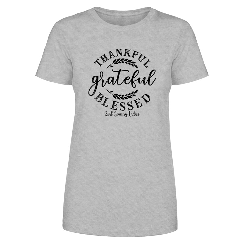 Thankful Grateful Blessed Black Print Front Apparel