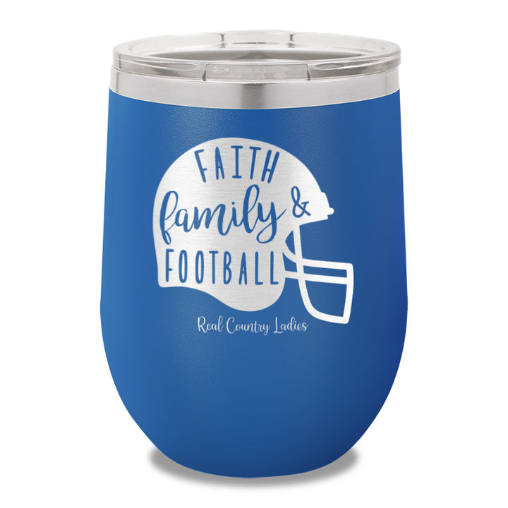 Faith Family Football 12oz Stemless Wine Cup