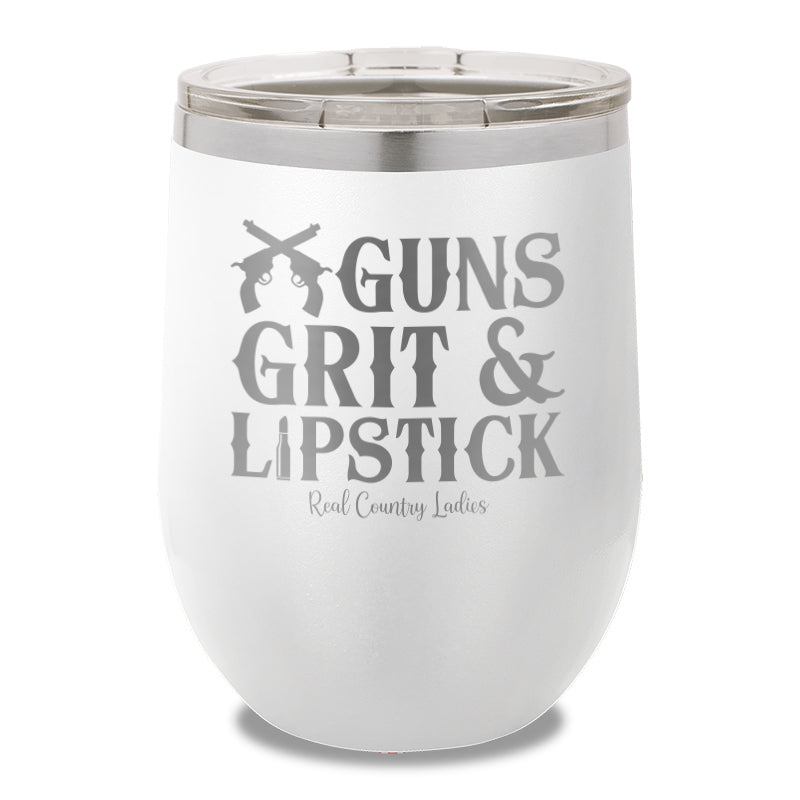 Guns Grit And Lipstick 12oz Stemless Wine Cup