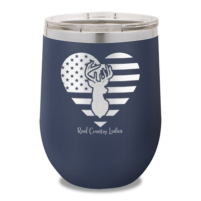 Flag Heart Deer 12oz Stemless Wine Cup