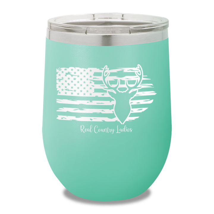 Deer USA Flag 12oz Stemless Wine Cup