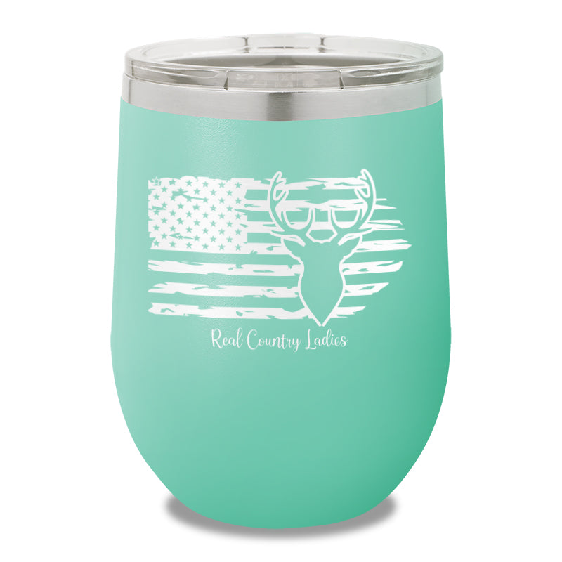 Deer USA Flag 12oz Stemless Wine Cup