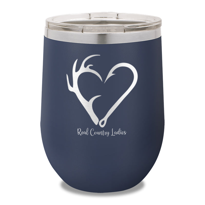 Hunting Fishing Heart 12oz Stemless Wine Cup