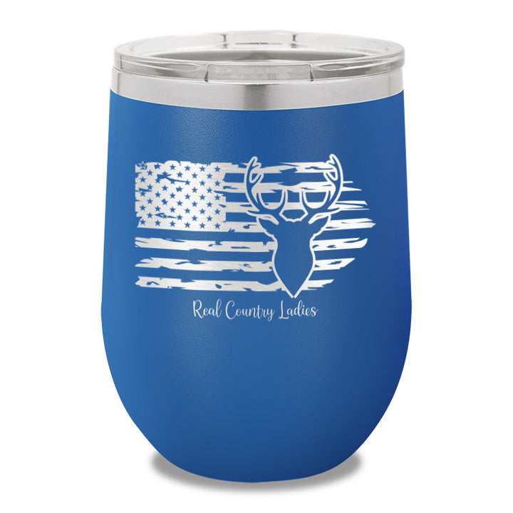 Deer USA Flag 12oz Stemless Wine Cup