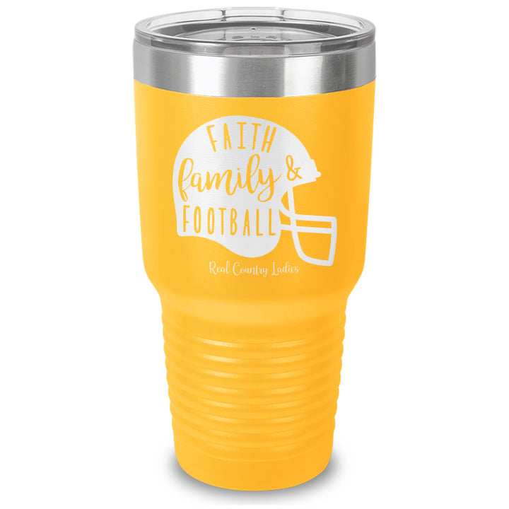 Faith Family Football Laser Etched Tumbler