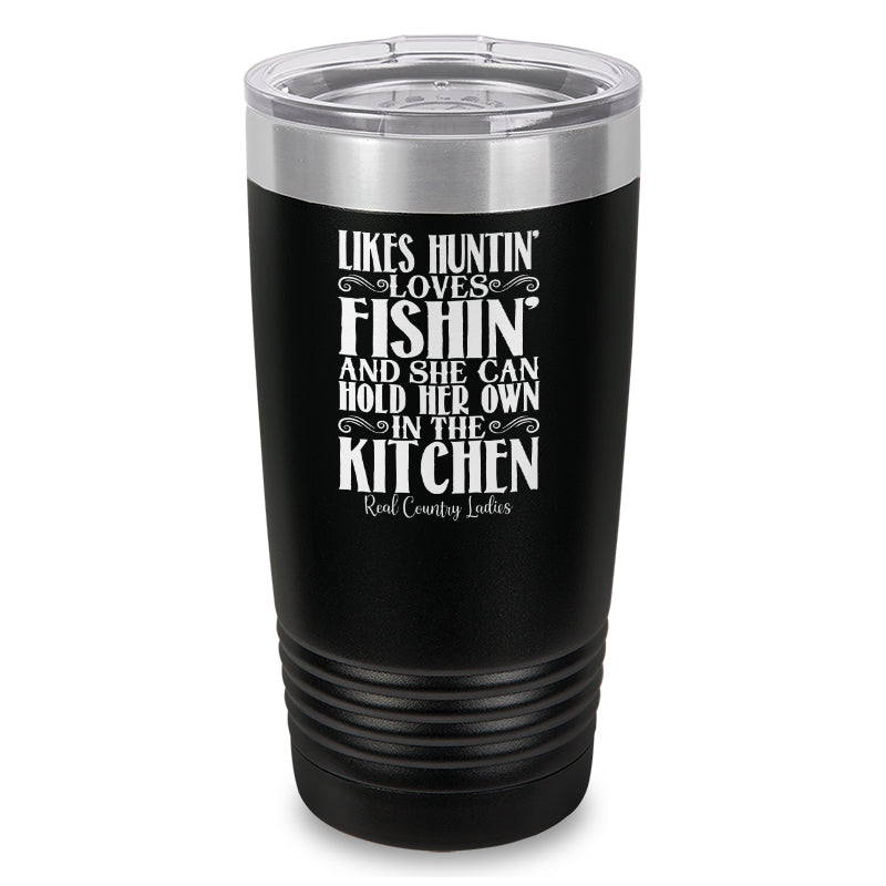 Likes Huntin Loves Fishin Laser Etched Tumbler