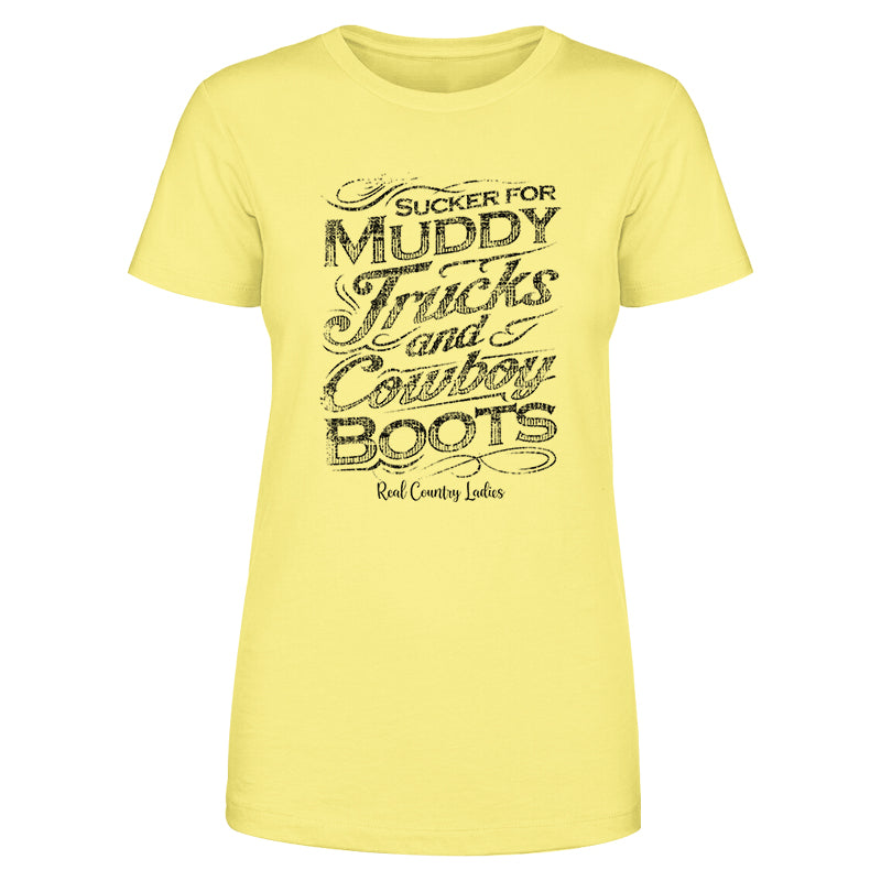 Muddy Trucks And Cowboy Boots Black Print Front Apparel