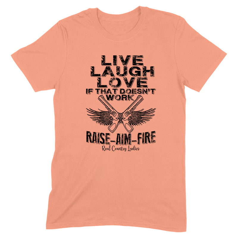 Raise Aim Fire Black Print Front Apparel