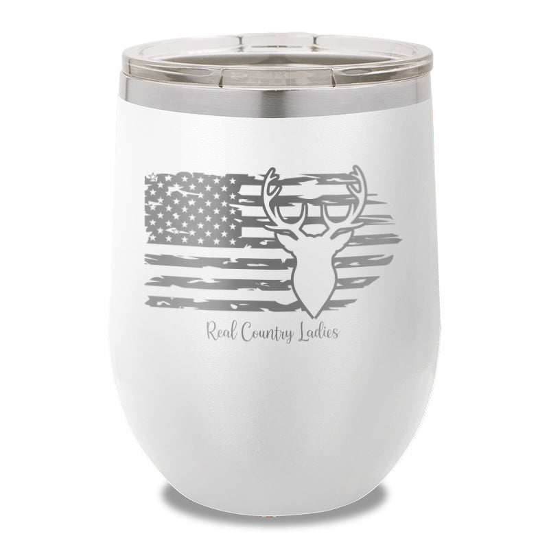 Deer USA Flag 12oz Stemless Wine Cup