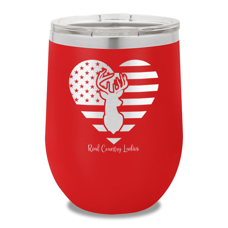 Flag Heart Deer 12oz Stemless Wine Cup