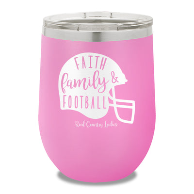 Faith Family Football 12oz Stemless Wine Cup