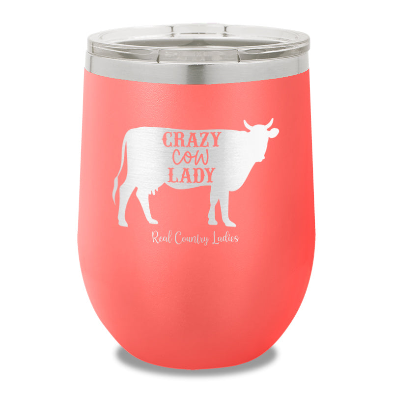 Crazy Cow Lady 12oz Stemless Wine Cup