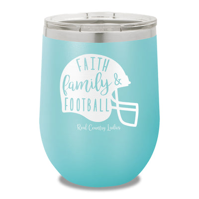 Faith Family Football 12oz Stemless Wine Cup