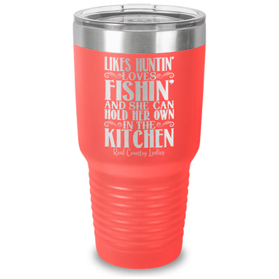 Likes Huntin Loves Fishin Laser Etched Tumbler