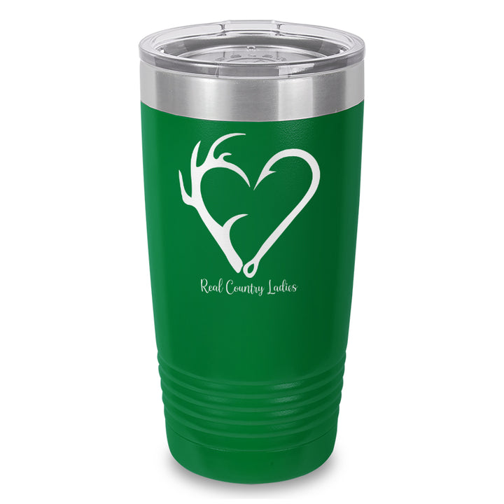 Hunting Fishing Heart Laser Etched Tumbler