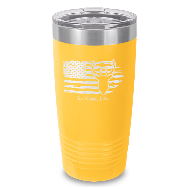 Deer USA Flag Laser Etched Tumbler