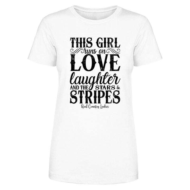 This Girl Runs On Stars And Stripes Black Print Front Apparel