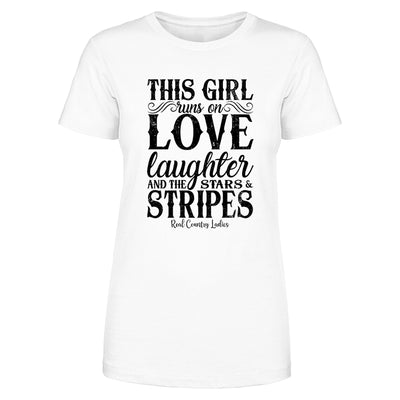 This Girl Runs On Stars And Stripes Black Print Front Apparel