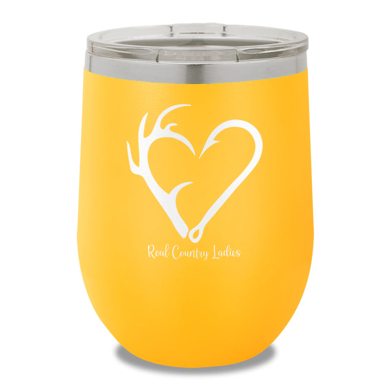 Hunting Fishing Heart 12oz Stemless Wine Cup