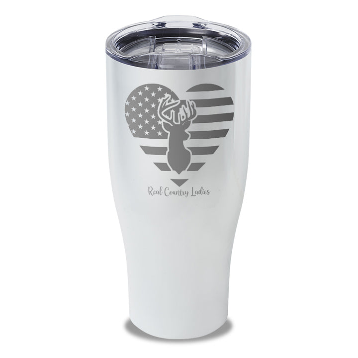 Flag Heart Deer Laser Etched Tumbler