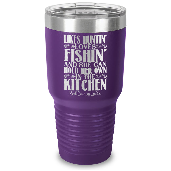 Likes Huntin Loves Fishin Laser Etched Tumbler