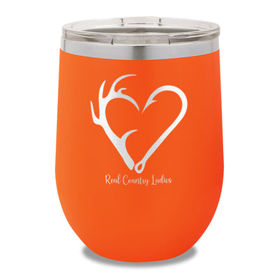 Hunting Fishing Heart 12oz Stemless Wine Cup