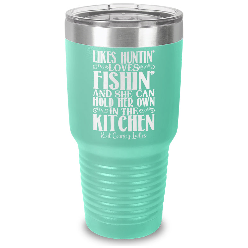 Likes Huntin Loves Fishin Laser Etched Tumbler