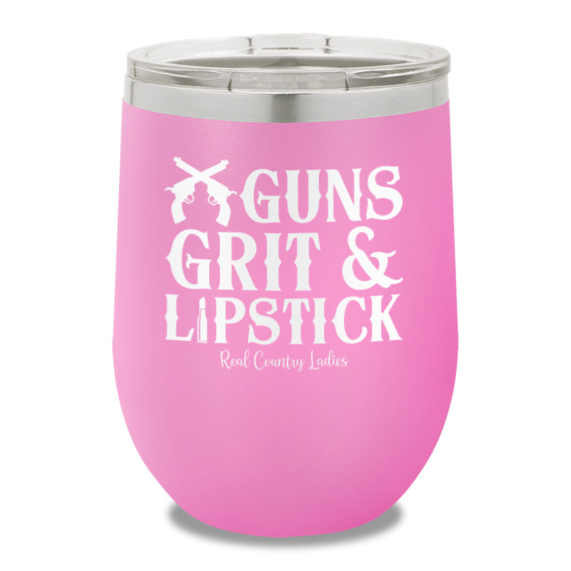 Guns Grit And Lipstick 12oz Stemless Wine Cup