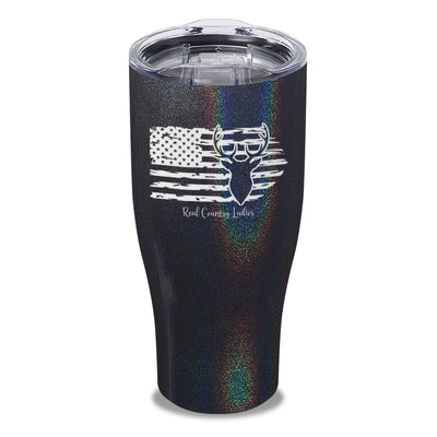 Deer USA Flag Laser Etched Tumbler