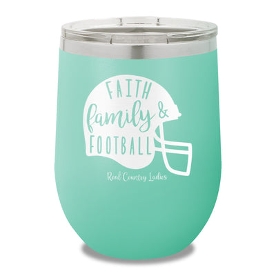 Faith Family Football 12oz Stemless Wine Cup