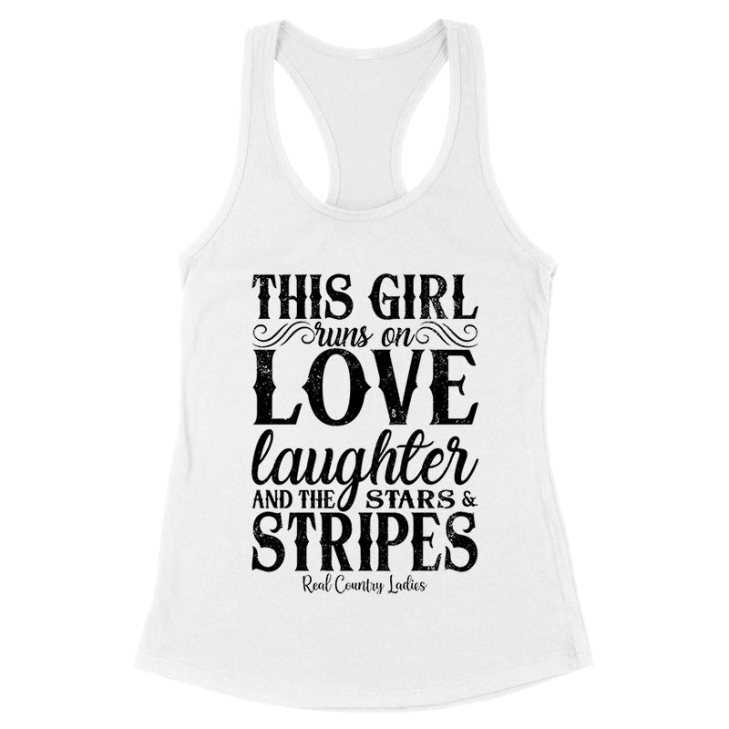 This Girl Runs On Stars And Stripes Black Print Front Apparel