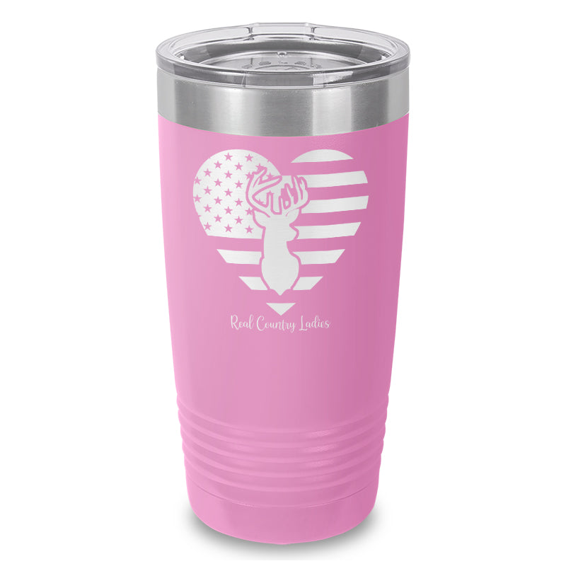 Flag Heart Deer Laser Etched Tumbler