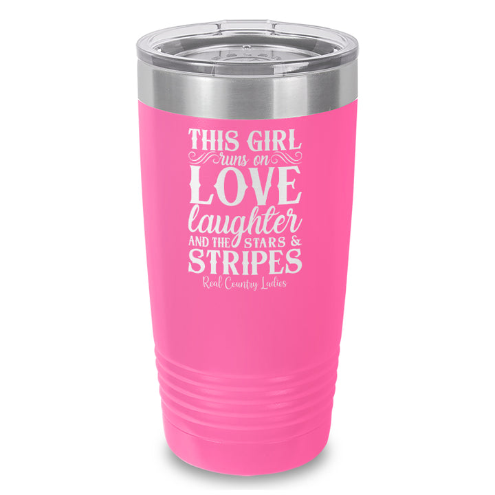 This Girl Runs On Stars And Stripes Laser Etched Tumbler