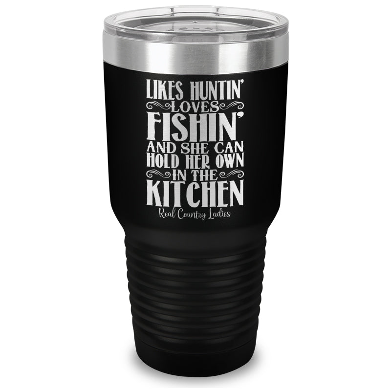 Likes Huntin Loves Fishin Laser Etched Tumbler