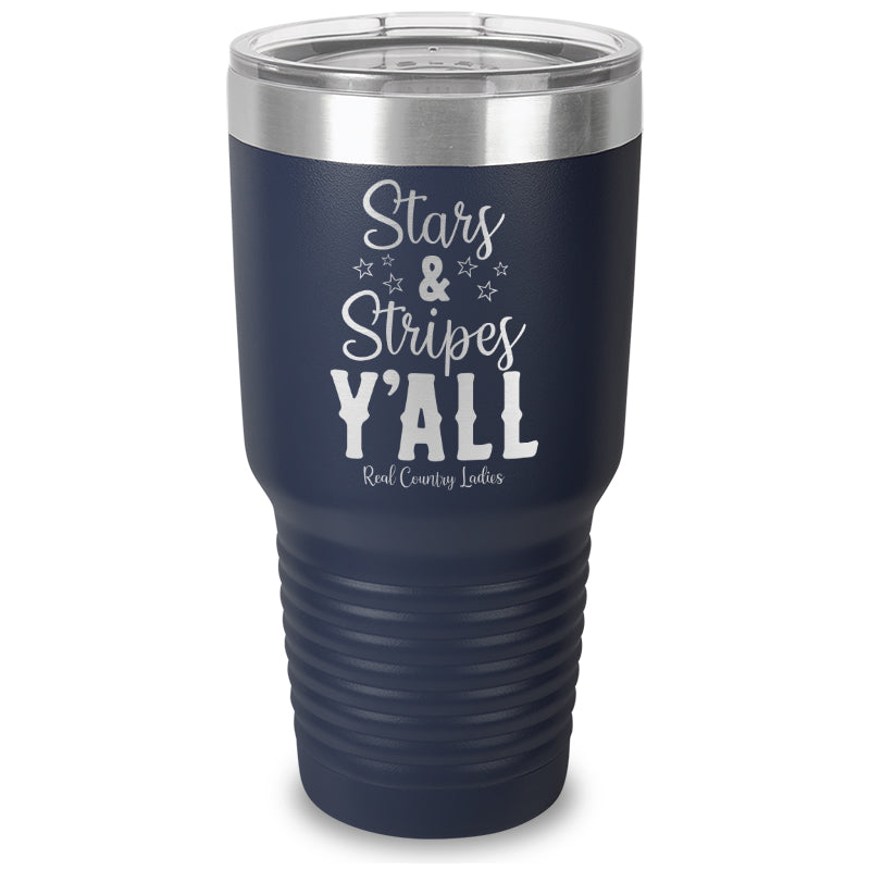 Stars And Stripes Y'all Laser Etched Tumbler