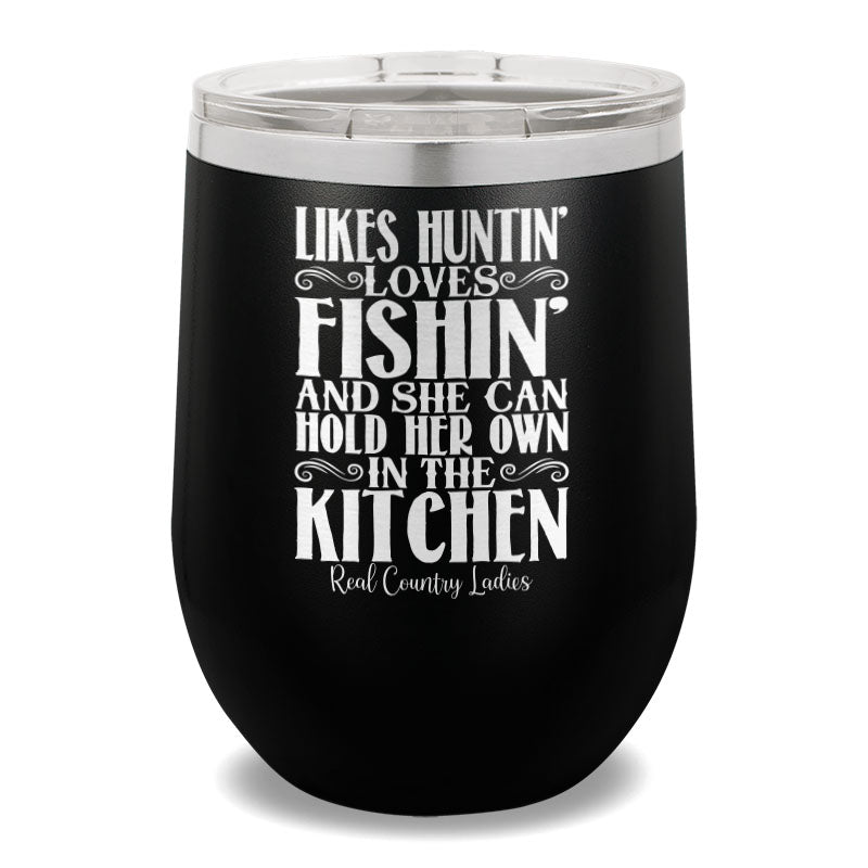 Likes Huntin' Loves Fishin' 12oz Stemless Wine Cup