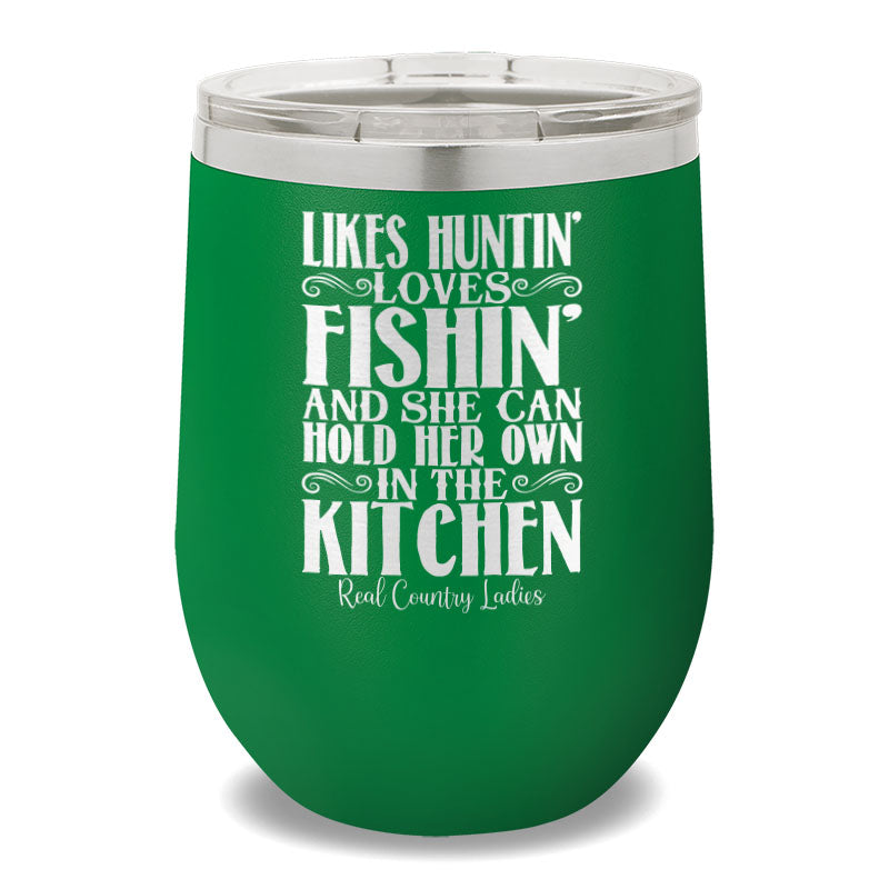 Likes Huntin' Loves Fishin' 12oz Stemless Wine Cup