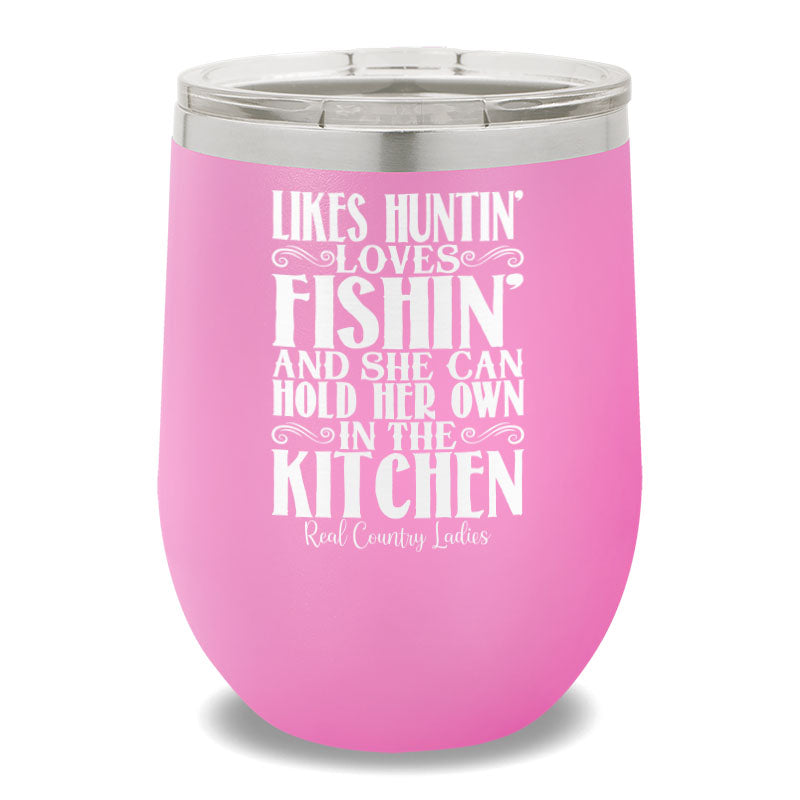 Likes Huntin' Loves Fishin' 12oz Stemless Wine Cup