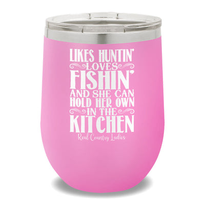 Likes Huntin' Loves Fishin' 12oz Stemless Wine Cup