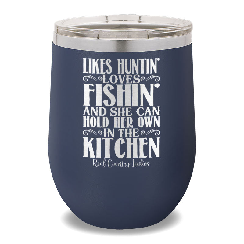 Likes Huntin' Loves Fishin' 12oz Stemless Wine Cup