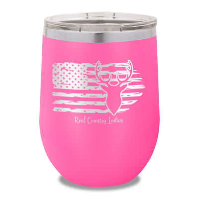 Deer USA Flag 12oz Stemless Wine Cup