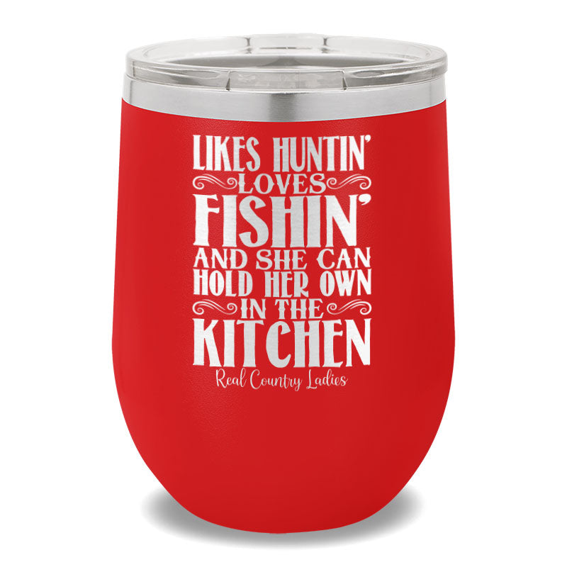 Likes Huntin' Loves Fishin' 12oz Stemless Wine Cup