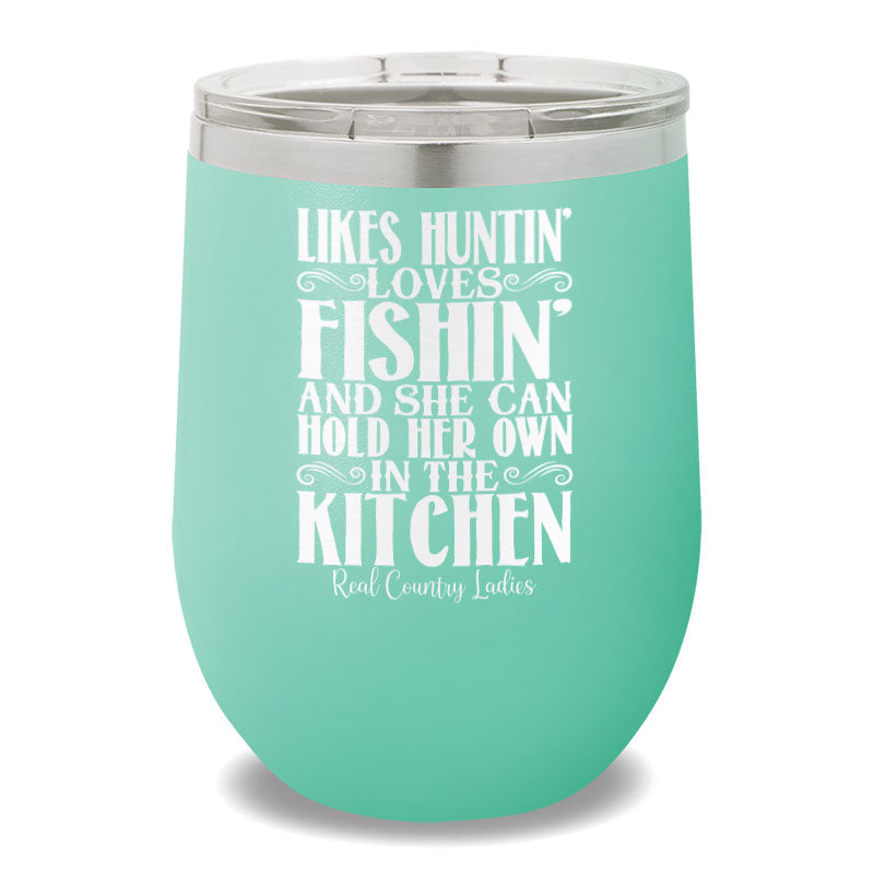 Likes Huntin' Loves Fishin' 12oz Stemless Wine Cup