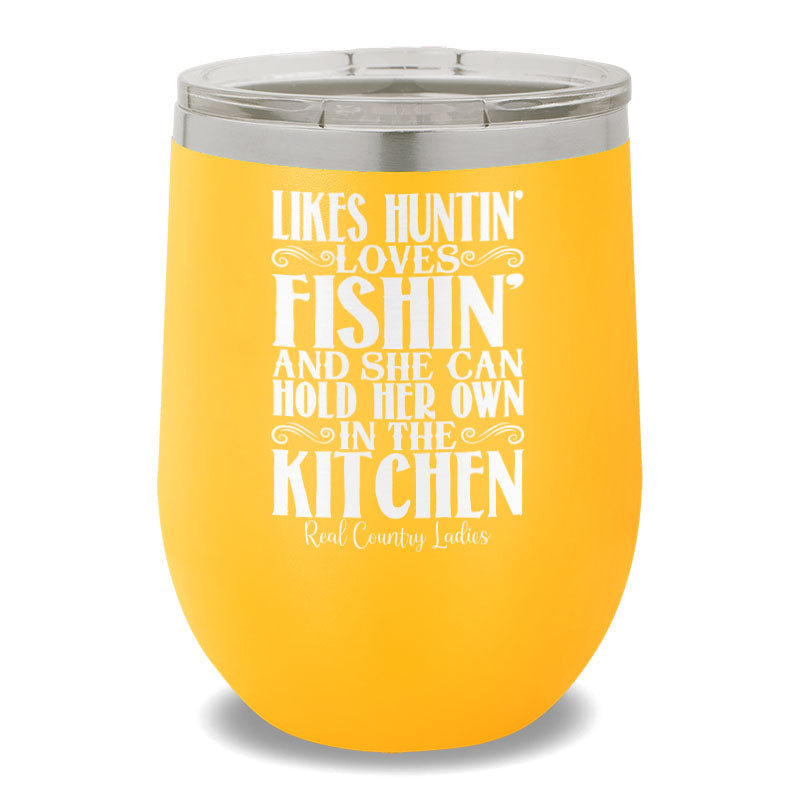 Likes Huntin' Loves Fishin' 12oz Stemless Wine Cup