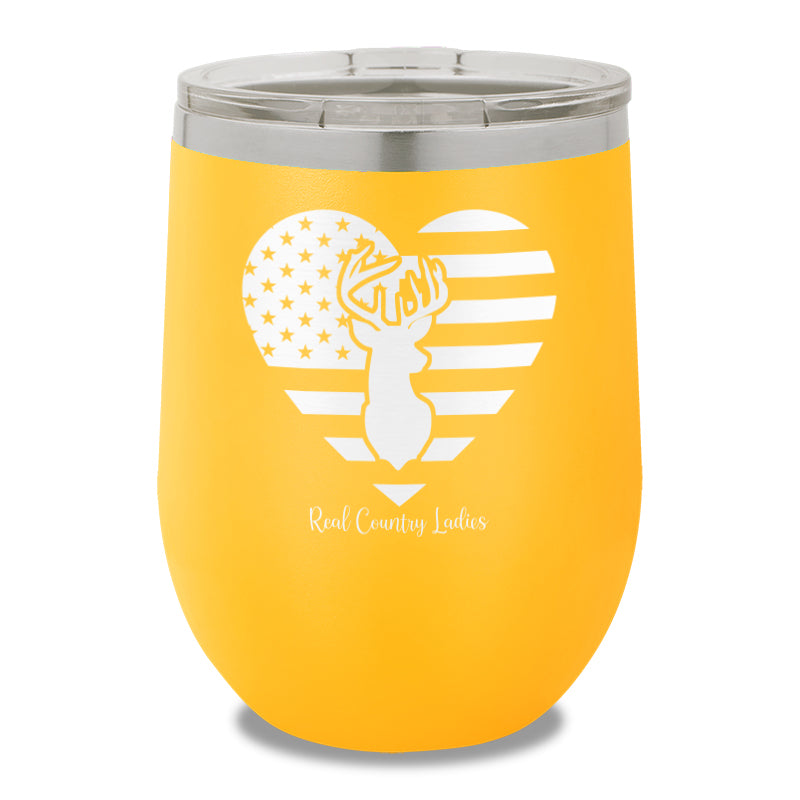 Flag Heart Deer 12oz Stemless Wine Cup