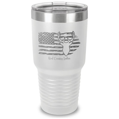 Deer USA Flag Laser Etched Tumbler