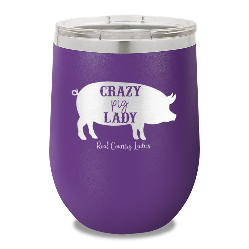 Crazy Pig Lady 12oz Stemless Wine Cup