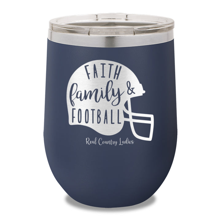 Faith Family Football 12oz Stemless Wine Cup