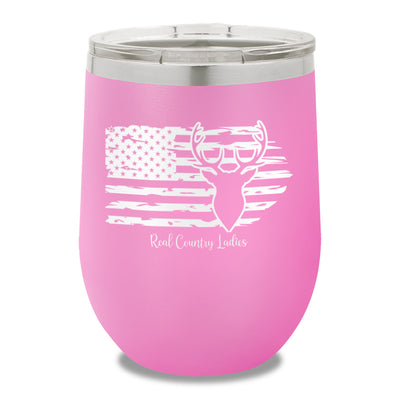 Deer USA Flag 12oz Stemless Wine Cup